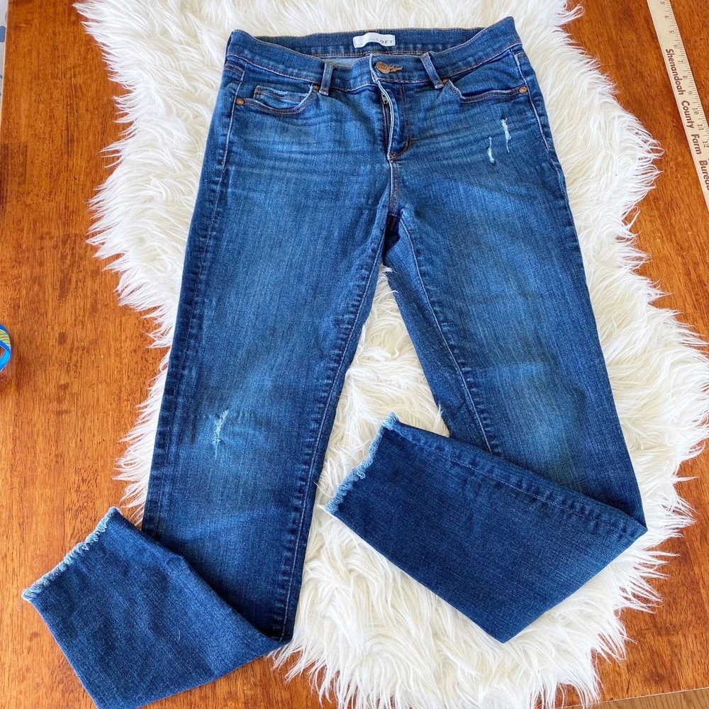 Loft Jeans Womens 4 Modern Skinny Fray Bottom Denim Medium Wash Stretch